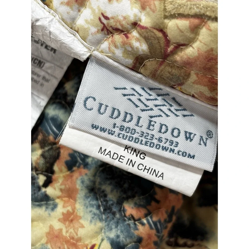 Cuddledown King Cotton Floral Asian Garden Quilted Bedspread 112x98 Scalloped